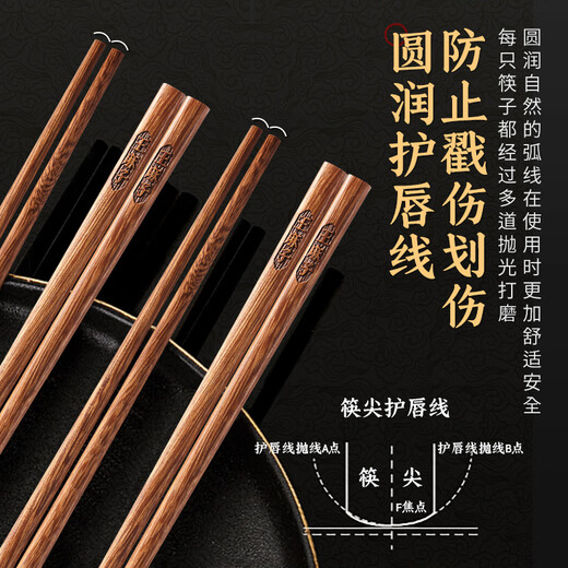 Wang Mazi antibacterial and mildew-proof high-grade chicken wing wood chopsticks for household use, high-grade wooden food grade, no paint and no wax, 10 pairs