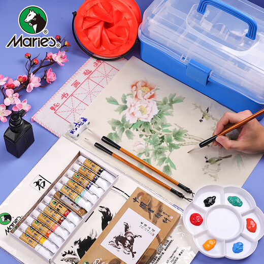 Marie s Chinese painting paint box 36 colors 12ml ink painting landscape painting beginner set student art academy professional art painting Chinese painting set 1305 sketch marker painting