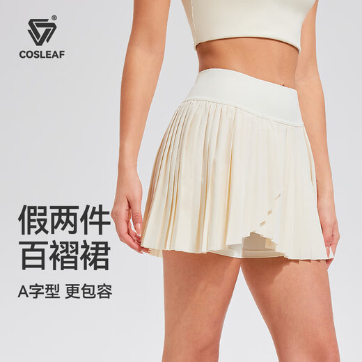 Cosleaf sports pleated skirt women's summer vacation anti-exposure short skirt running yoga Pilates casual tennis short skirt white M (recommended 95-105 Jin Jin equals 0.5 kg)
