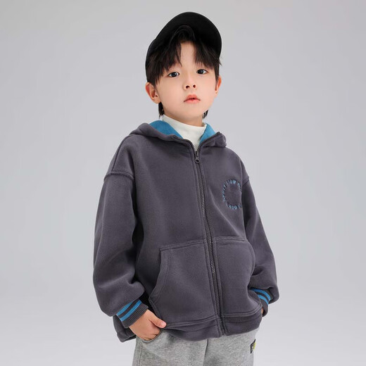 Zuoxi Boys' Polar Fleece Jacket Children's Autumn Clothing 2025 Autumn Style Warm Thick Top for Medium and Large Children Gray 130