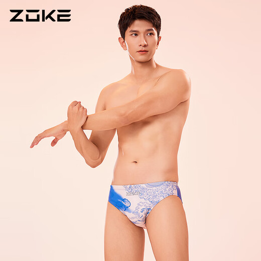 洲克（zoke）遇水则发系列泳裤男防尴尬专业游泳竞技游泳裤 米白兰花 S