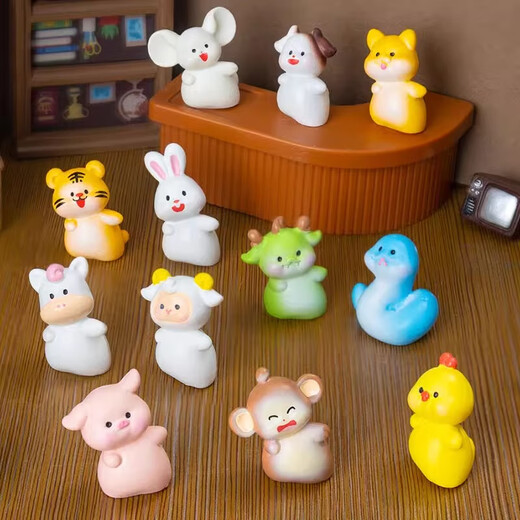 Gelun's twelve zodiac signs creative micro-landscape cartoon ornaments simulated animals tiger snake monkey horse sheep pig children's small dolls cute twelve zodiac signs 12-piece combination pack