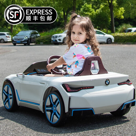 Xingchenhao BMW i4 children's electric car four-wheel drive car can be driven with remote control toy car and can sit in a baby stroller BMW i4 white four-wheel drive + remote control swing + Bluetooth + leather seat
