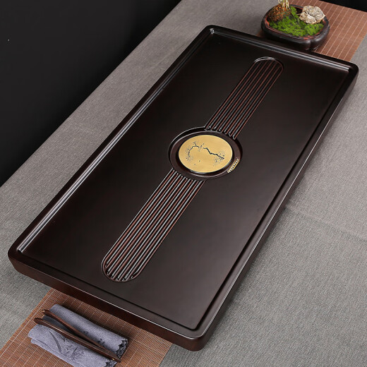 Ebony tea tray solid wood log tea tray home new living room drainage office imitation whole tea table tea tray ebony grain sea view (80*40*5