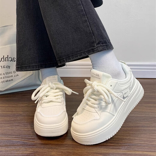 Pull back new winter sneakers for women, all-match thick-soled plus velvet white shoes and cotton shoes J576Z rice/white 37