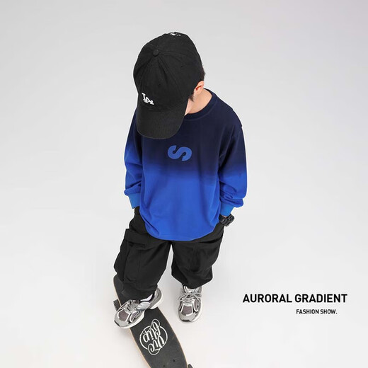 Zuoxi Boys T-shirt Long Sleeve Pure Cotton Children's Autumn Clothing 2025 New Boys and Big Children's Tops Spring and Autumn Inner Blue 150