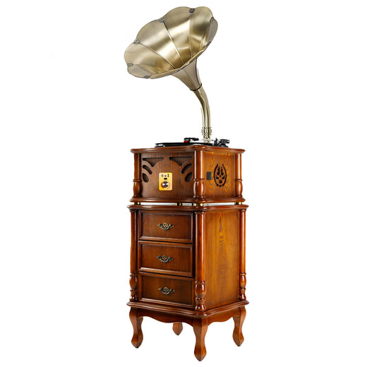 BLACKNOTE Jinmo gramophone old-fashioned antique record player retro vinyl record player living room large speaker vinyl Bluetooth integrated audio S16 K1 brown with cabinet with subwoofer karaoke version