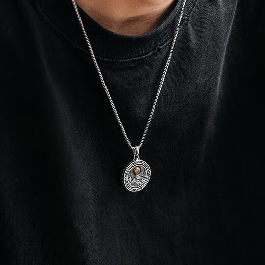 Mingyang Decoration Sea Rotatable 925 Silver Eachother Double-sided Ring Necklace Men's Trendy Accessories Original Personalized Pendant Eachother Pendant + Square Bead Silver Chain 70cm