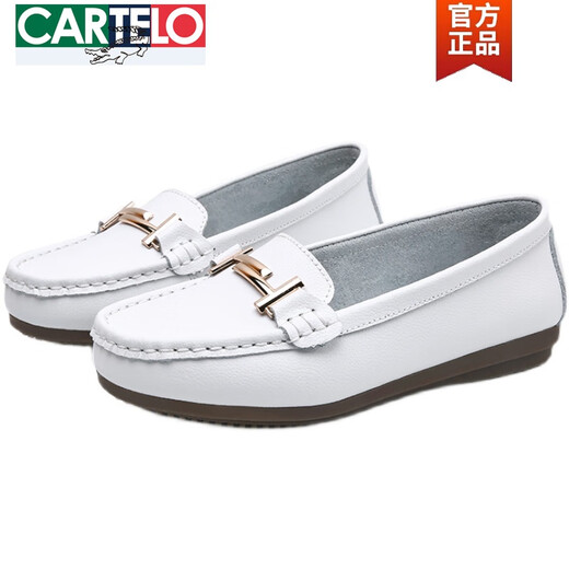 卡帝乐鳄鱼（CARTELO）真皮平底浅口休闲鞋一脚蹬豆豆鞋软底百搭中年妈妈鞋轻便女单鞋 6630黑色 35