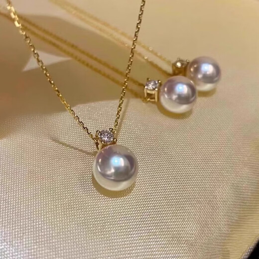 DL 1998 Fat Donglai quality pearl pendant 18k seawater pearl necklace 18K single gold without chain 9.5-10mm x 45cm