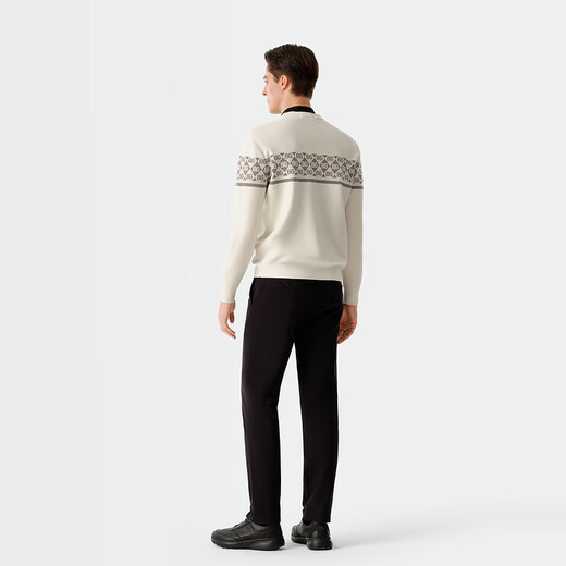 Biyinlefen 18-needle Australian wool autumn men's letter printed warm and skin-friendly round neck woolen sweater casual top for men 28 meters white L