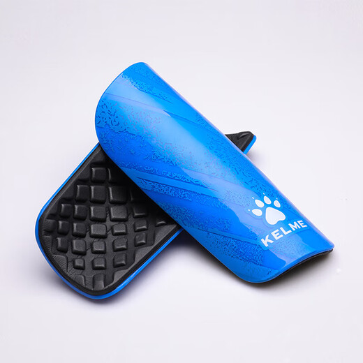 KELME football shin guards, competition training calf guards, shock-absorbing thickened inserts, professional protective gear, blue M