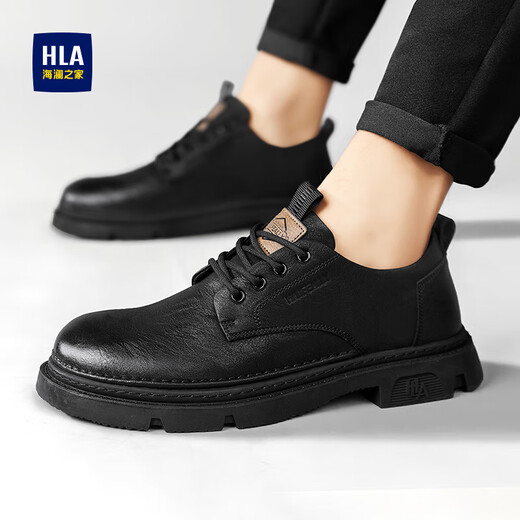 Heilan House HLA men's all-match casual shoes fashionable leather thick-soled work shoes for men L011 black (increased style) 41