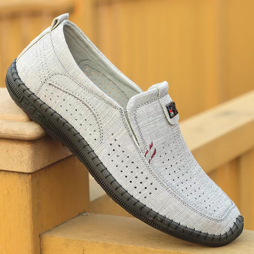 Changxiang Huili Old Beijing Cloth Shoes Men's Autumn and Winter Breathable Casual Shoes Men's Ice Silk Canvas Shoes Slip-On Lazy Dad Shoes FH-Yuyuan Hollow-33 Gray 41