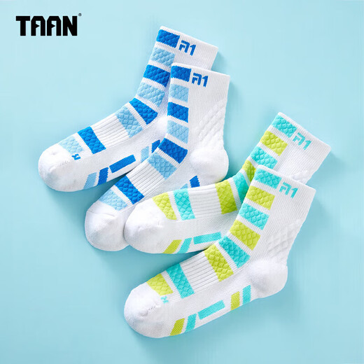 TAAN泰昂儿童羽毛球运动袜加厚毛巾底棉袜T609混色2双装