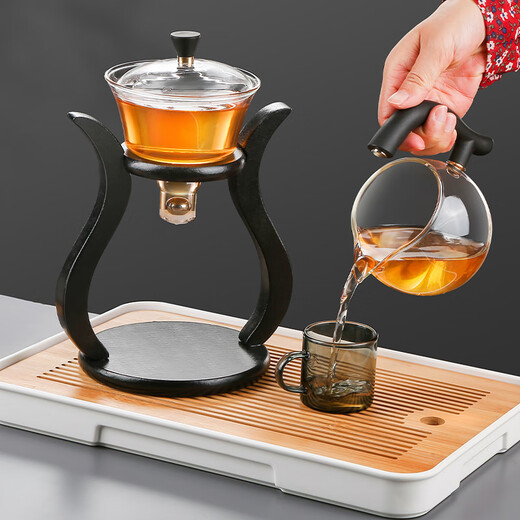 Jinpan Glass Automatic Tea Set Lazy Magnetic Kung Fu Teapot Tea Cup Tea Making Artifact Three-piece Set Light Luxury High-end Palace Lantern Magnetic Tea Set