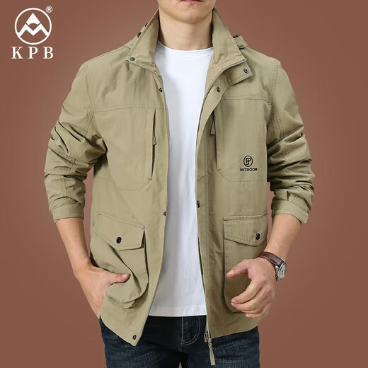 JEEP SPIRIT Jeep Thin Jacket Men's Spring Loose Large Size Work Jacket Men's Casual Tops 2024 New Style 9898 Khaki Removable Hat - Adding Velvet No Price Increase 3XL 190Specifications (180Jin Jin is equal to about 0.5 kg)