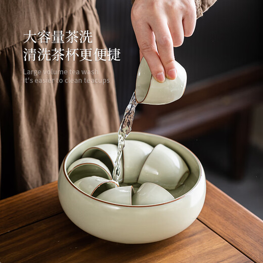 Haozun (HAOZUN) Beige Ru Kiln Kung Fu Tea Set High-end Complete Ceramic Tea Set Teapot Xishi Pot Covered Bowl Tea Cup Tea Tray Beige Ru Kiln <Guyun> Covered Bowl 6 Cups 10 Heads No Specifications