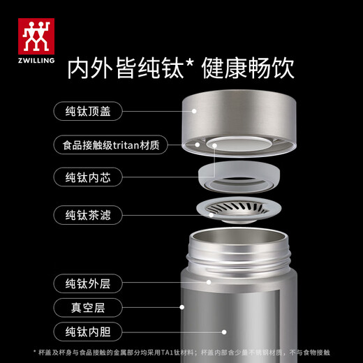 双立人（ZWILLING）纯钛保温杯杯子泡茶杯茶滤杯钛杯便携抑菌水杯商务礼品节日礼物 茶滤杯480ml（99.5%内外纯钛）
