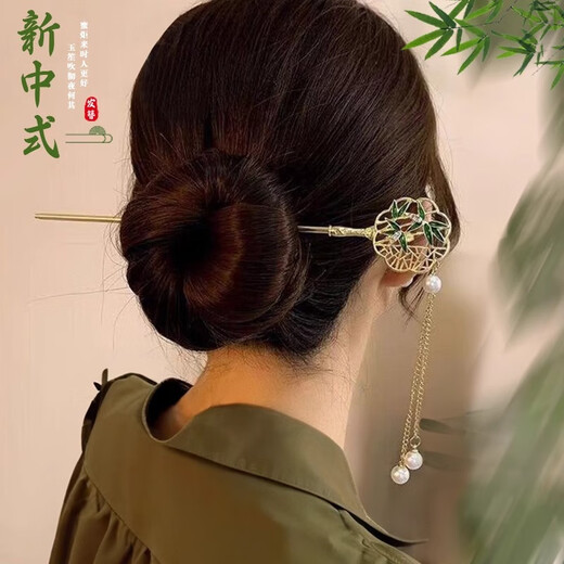 Flower Hairpin Ancient Style Women's High-end New Chinese Style Hairpin Versatile Tassel Hairpin Hanfu Back of the Head Hair Ornament 21# Double Lotus-Silver