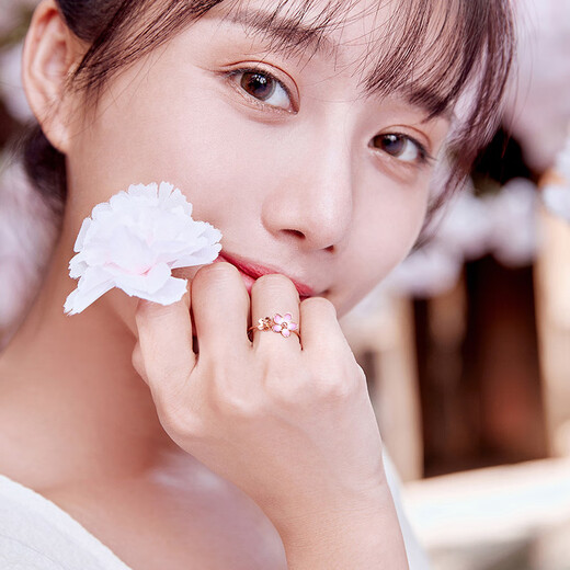 Saturday blessing 18K gold ring female Sakura drunk series color gold ring KIHH016836 No. 13 birthday gift
