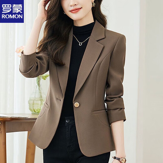 ROMON Western Style Suit Jacket Women's 2025 New Spring and Autumn Temperament Top Slim Fit Casual Small Suit Brown Spring and Summer Single Layer L Reference Recommendation 120-130 Jin Jin equals 0.5 kg
