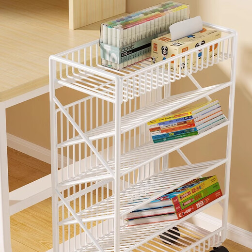 Jungle movable tableside storage small bookshelf classroom desk student books wheeled storage rack bookshelf five-layer white
