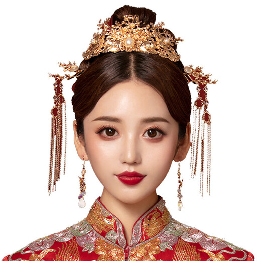 Meng Junchen Chinese style bridal accessories wedding hair accessories Xiuhe suit accessories cheongsam dress accessories Tang suit Ming Dynasty costume hair accessories complete set (ear hook style)