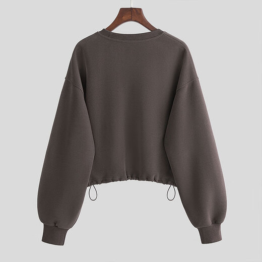 Sibaishe round neck sweatshirt 2025 autumn new women's loose style contrast printed hem drawstring top