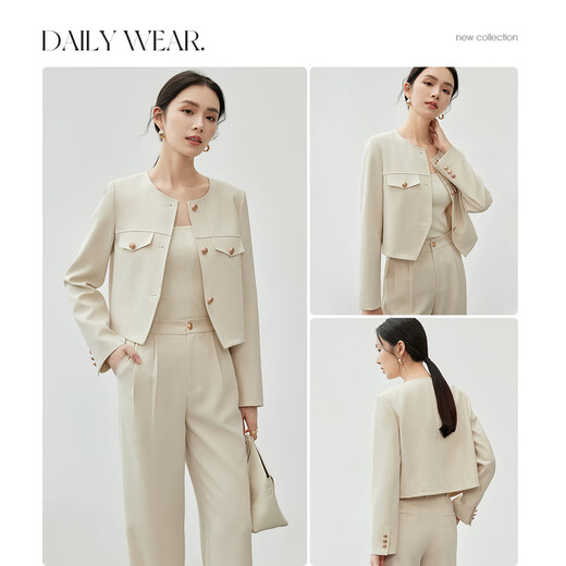 Shandubila's new high-end, fashionable and elegant round-neck top, slim pleated wide-leg pants suit, apricot M