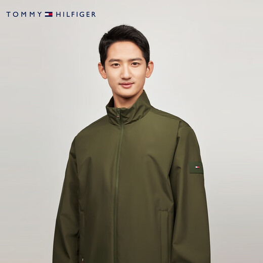 TOMMY HILFIGER Run away from the city, autumn and winter men's windproof and waterproof outdoor leisure sports stand collar jacket, military green RBN L (recommended 150-165Jin Jin equals 0.5kg)