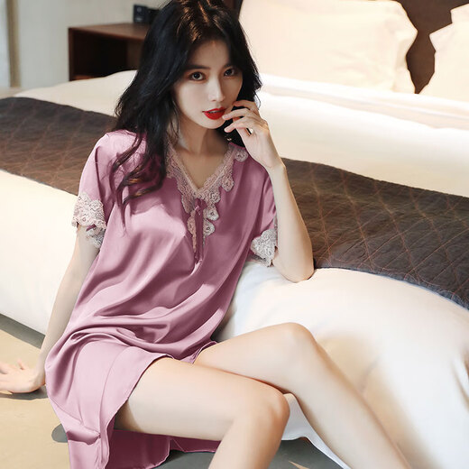 Adore Autumn and Summer Women's Sexy Pajamas Underwear Nightgown Lace Thin Home Clothes Shirt Skirt Boyfriend Style 2171 Skirt - Rouge Red One Size