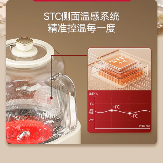 World KitchenCorning health pot, all-glass thermostatic kettle, teapot, teapot, 1.2L large capacity, office thermos pot, household flower teapot, kettle, electric kettle, self-use gift, top version, tea drain + stew pot + full glass lid 1.2L