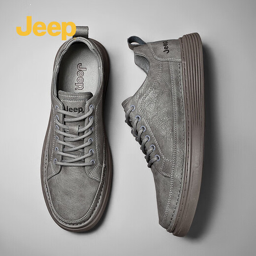 Jeep men's shoes spring and autumn all-match casual shoes cowhide sneakers outdoor sports work shoes black small leather shoes