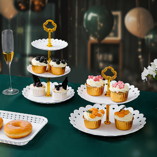 Lingyunhe Dessert Table Display Stand Afternoon Tea Dessert Stand Tea Break Setup Dessert Tray Cake Tray Cold Dinner Set Plastic Eight-piece Set European Dessert Table Set 1 Set
