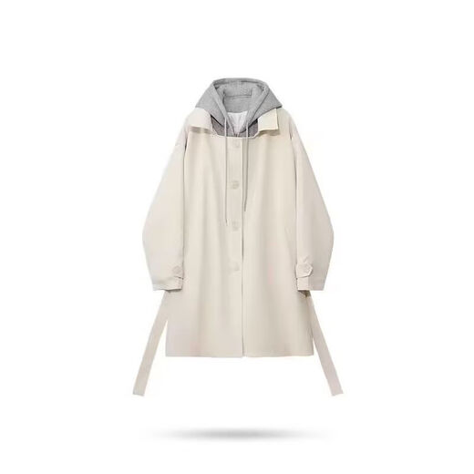 JEEP SPIRIT Jeep fake two-piece sweatshirt hooded splicing mid-length windbreaker men's British style spring and autumn loose wide coat black L