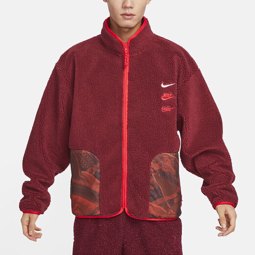 NIKE Jacket Men's 2025 Autumn and Winter New Sportswear Polar Fleece Warm Stand Collar Men's Jacket FZ6194-126 FZ6194-677 Red 2XL