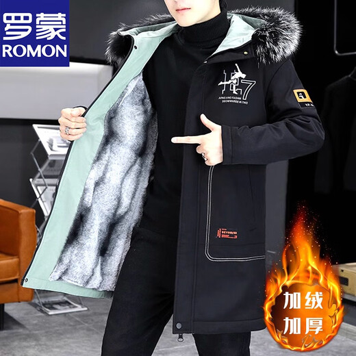 Luo Meng men's windbreaker mid-length plus velvet thickened pie jacket men's handsome student cotton winter coat thickened khaki 1195 (upgraded) 2XL 135-150Jin Jin is equal to 0.5 kg