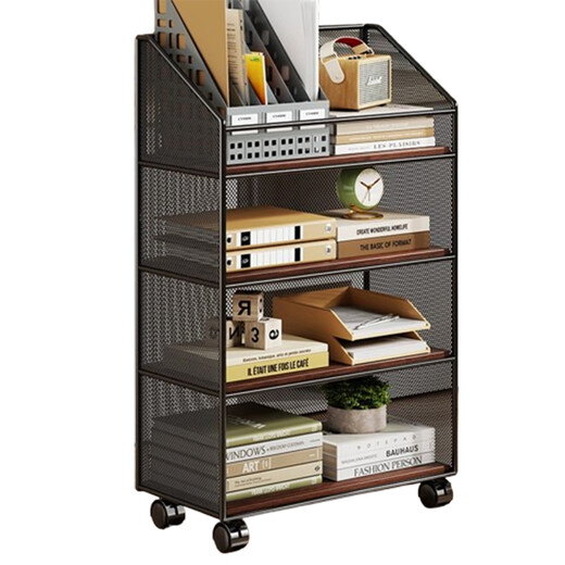 Julihui workstation storage rack removable multi-layer book and file organization desk simple storage rack desk simple bookshelf black teak board with wheels