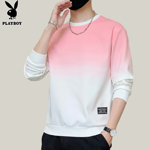 Playboy (PLAYBOY) sweatshirt men's round neck spring and summer men's coat long-sleeved T-shirt casual loose clothes bottoming shirt white gray L