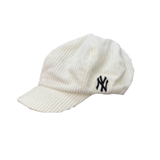 Major League Baseball (MLB) hat corduroy side logo letters NY Yankees octagonal hat newsboy hat retro painter hat milky white one size fits all for men and women