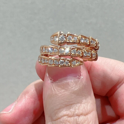 OINE 18K gold snake bone ring V gold inlaid with mother-of-pearl, rose gold, anti-fading, full of diamonds, niche design, exquisite and fashionable, white mother-of-pearl (wide version) No. 5