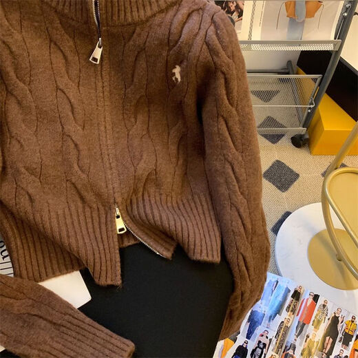 Reserved style knitted sweater for women Korean style retro cable tie stand collar sweater jacket for women autumn and winter age-reducing chic embroidered college style top white high quality M 95105Jin Jin is equal to 0.5 kg