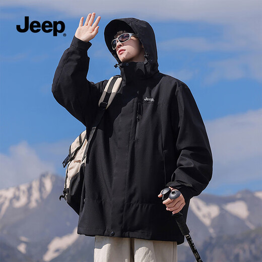 Jeep (JEEP) Assault Jacket Autumn and Winter Same Style Outdoor Three-in-One Windproof and Velvet Jacket for Men and Women Couples Black 2XL