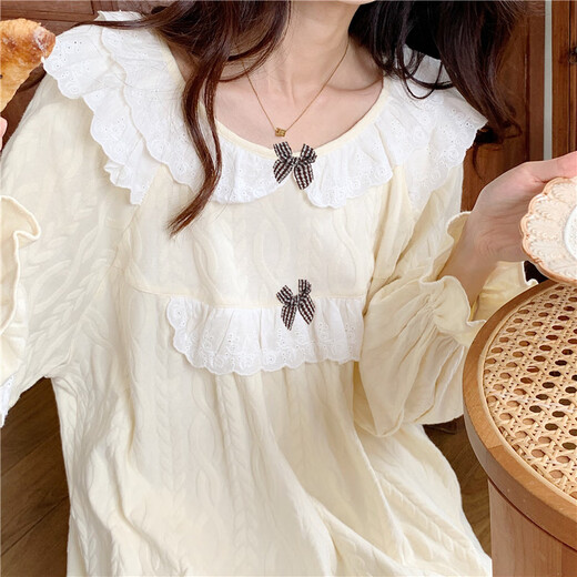 Pajama de tulx para el palacio de mujeres estilo Autumn Women's Sweet Sweet Small 2023 Nuevo algodón de manga larga Ropa para el hogar de primavera y otoño Color de albaricoque 6210#[33y] L 95-115Jin [Jin equivale a 0.5 kg]