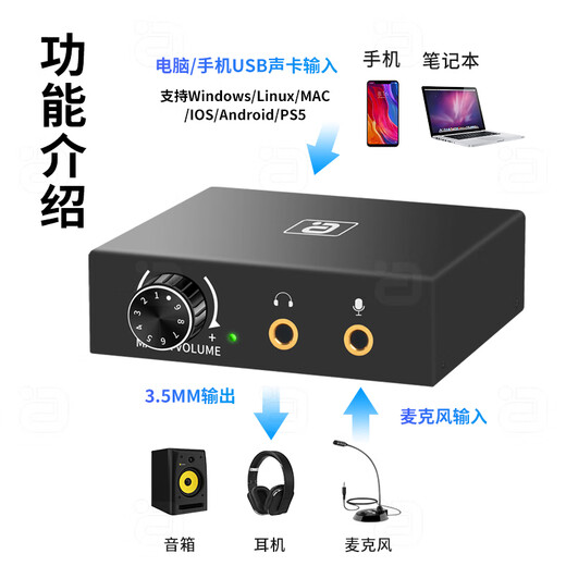 Ayin external sound card and ear amp integrated computer notebook hifi playback type-c to 3.5 headphone sound amplifier subwoofer amplifier speaker black DA550 official standard configuration