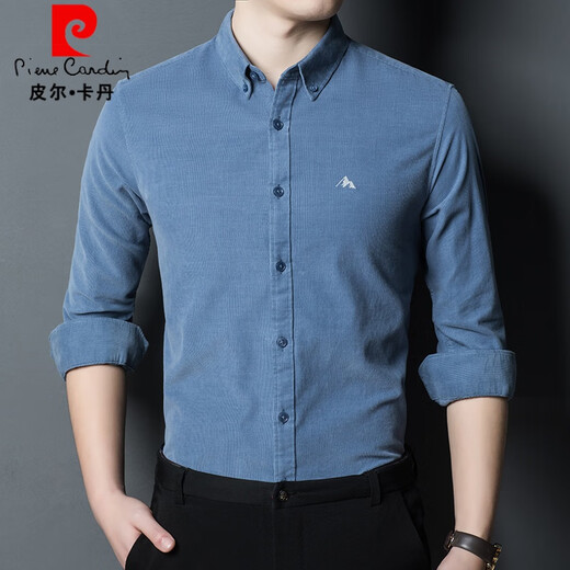 Pierre Cardin pure cotton long-sleeved shirt men's high-end 2025 new spring and autumn shirt men's casual corduroy brushed plus velvet shirt green plus velvet XL 140-155Jin Jin equals 0.5 kg