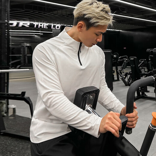 Yihaote (yihaote) spring and summer fitness clothing tights men's half-zip quick-drying sportswear training long-sleeved jacket running exercise cycling clothing half-zip shaping top - black L (170-175 height, 115-130 Jin Jin equals 0.5 kg)