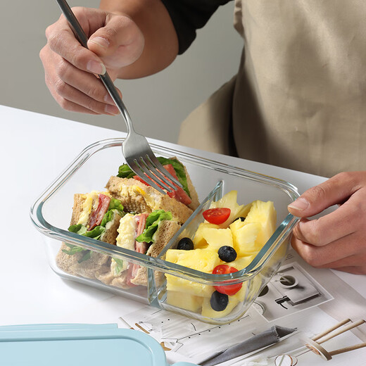 Baijie high borosilicate glass lunch box office worker lunch box microwave oven refrigerator crisper long two-part 1000ml