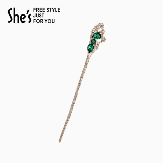 She s Qianzi Rousseau holiday craft crystal emerald hairpin high-end new Chinese style hairpin ancient style birthday gift for women emerald D0